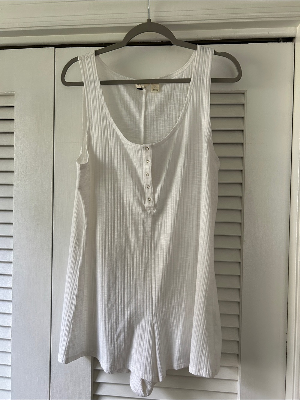 Roxy White Ribbed Tank Romper with Front Buttons